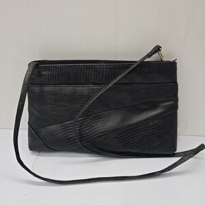 Vintage Unbranded Black Lizard Embossed Leather Crossbody Bag Small Purse